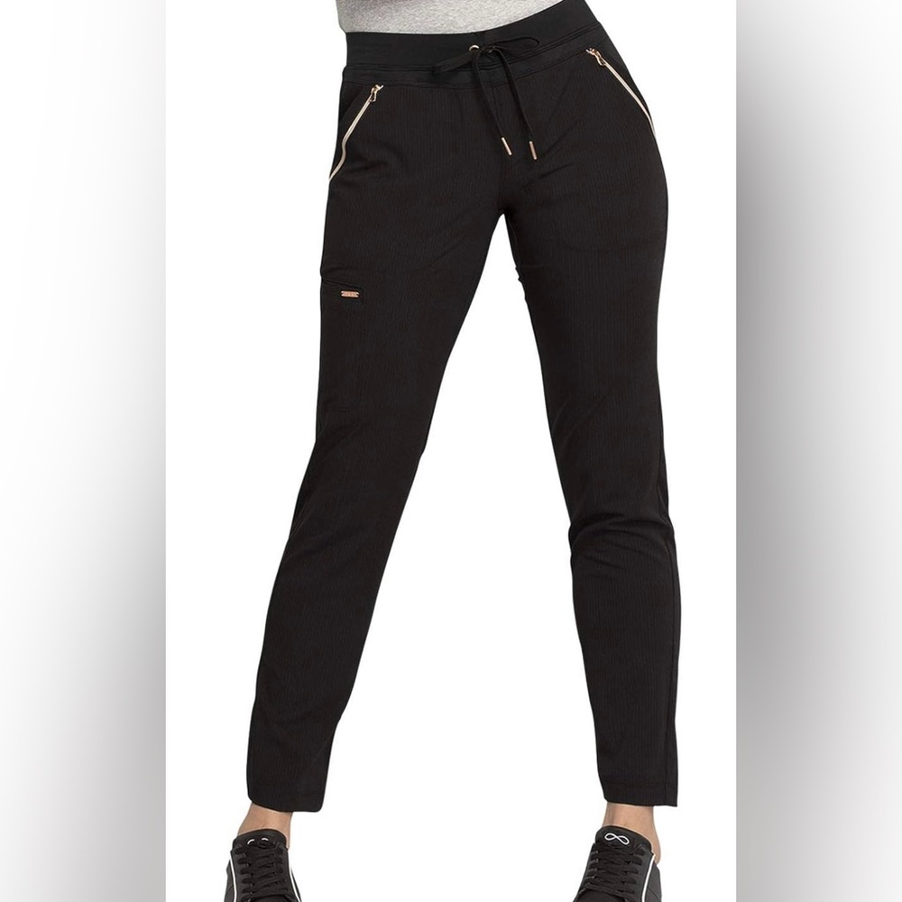 SOLD✨NWT Cherokee Statement Black & Rose Gold MidRise Tapered Scrub Pants, Sz MT